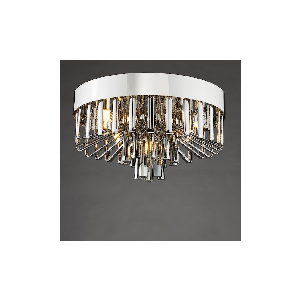 Dar OLI5410 Olin 5 Light Flush Polished Chrome and Smoked Glass (S)