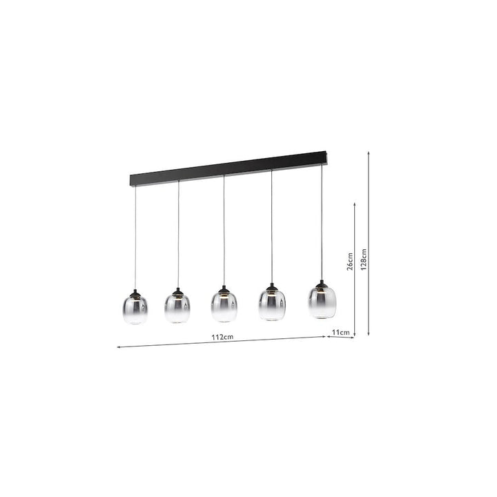 Dar RAM0522 Ramona 5 Light Bar Pendant Matt Black and Smoked Ombre Glass LED