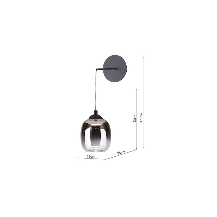 Dar RAM0722 Ramona Pendant/Wall Light Matt Black Ombre Glass LED (S)