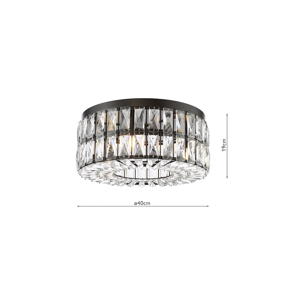 Dar REL0422 Relena 4 Light Flush Matt Black and Crystal