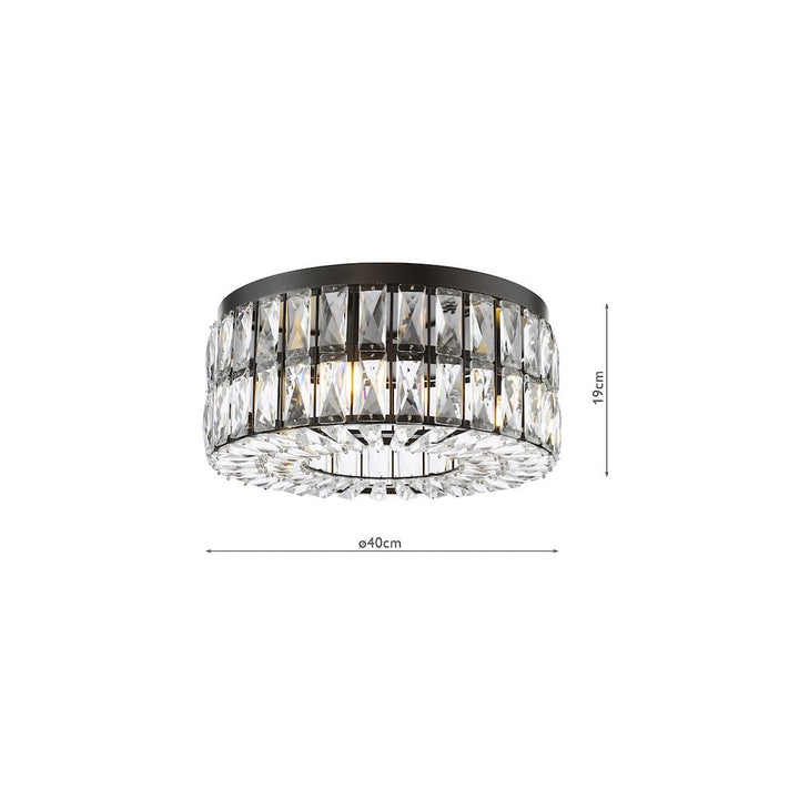 Dar REL0422 Relena 4 Light Flush Matt Black and Crystal