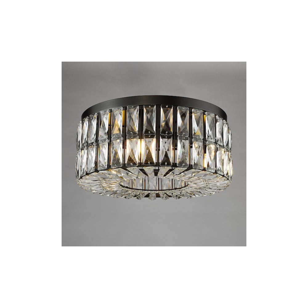 Dar REL0422 Relena 4 Light Flush Matt Black and Crystal