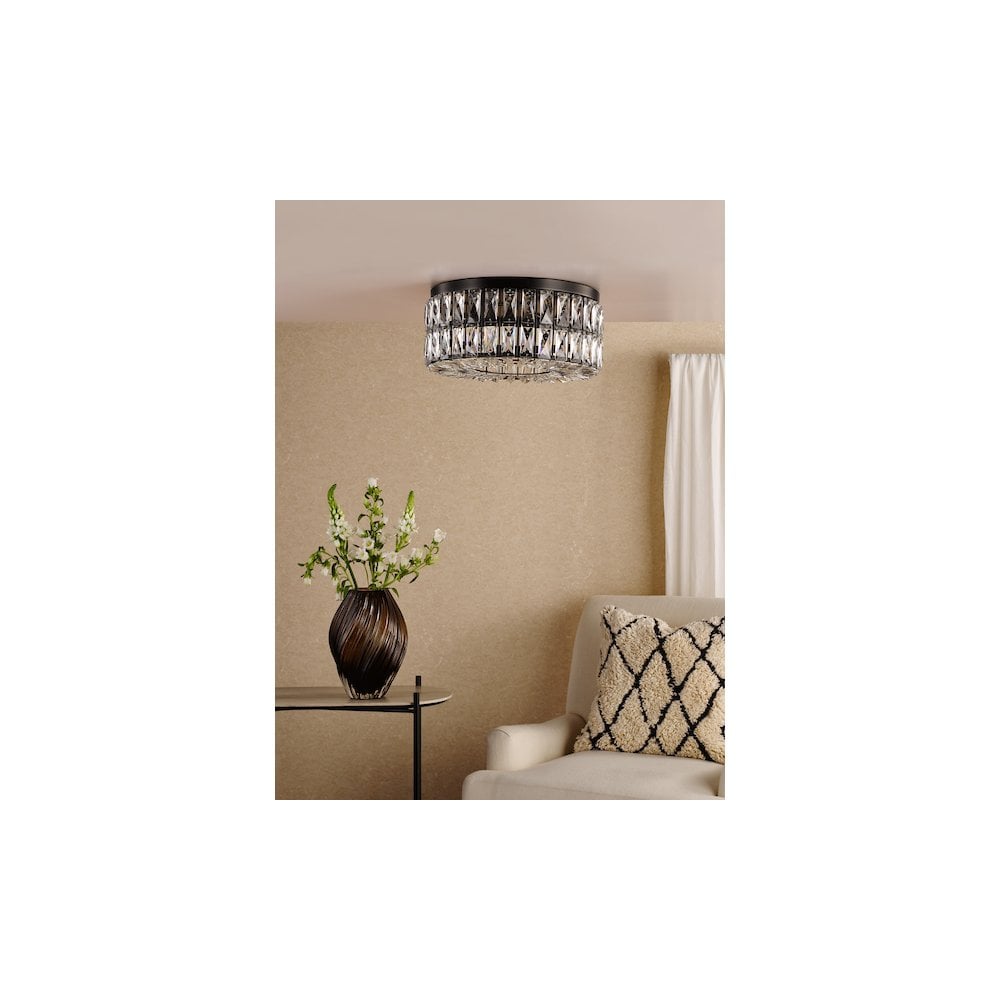 Dar REL0422 Relena 4 Light Flush Matt Black and Crystal