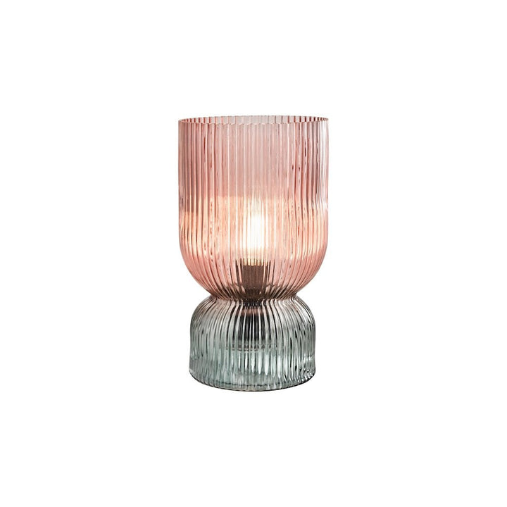 Dar RHU4203 Rhubarb Table Lamp Pink and Green Ribbed Glass