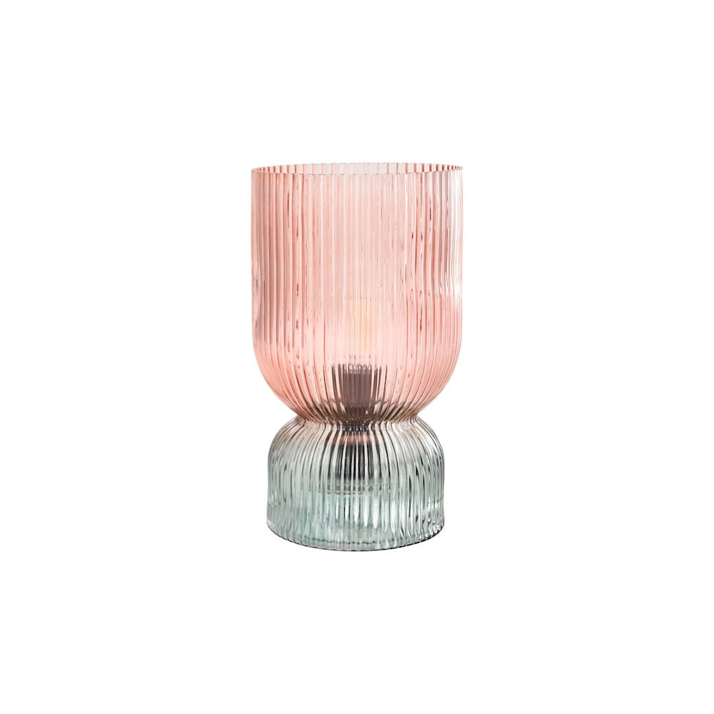 Dar RHU4203 Rhubarb Table Lamp Pink and Green Ribbed Glass