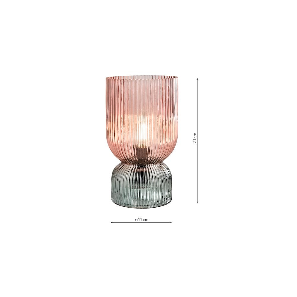 Dar RHU4203 Rhubarb Table Lamp Pink and Green Ribbed Glass