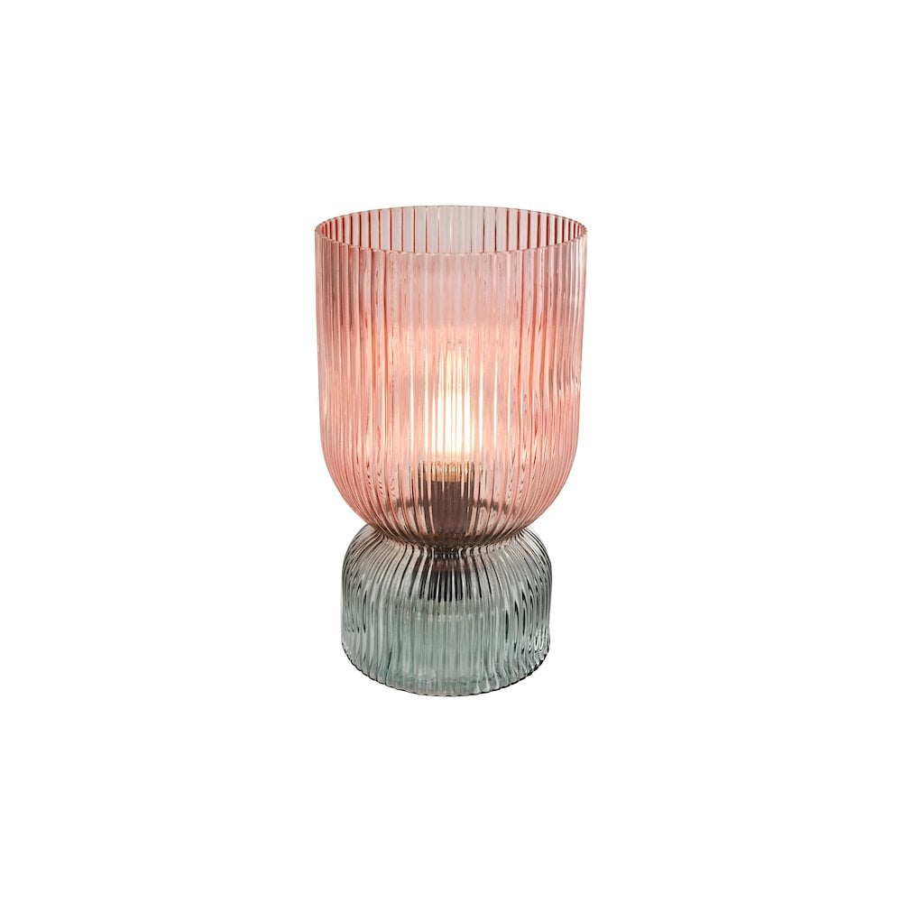 Dar RHU4203 Rhubarb Table Lamp Pink and Green Ribbed Glass