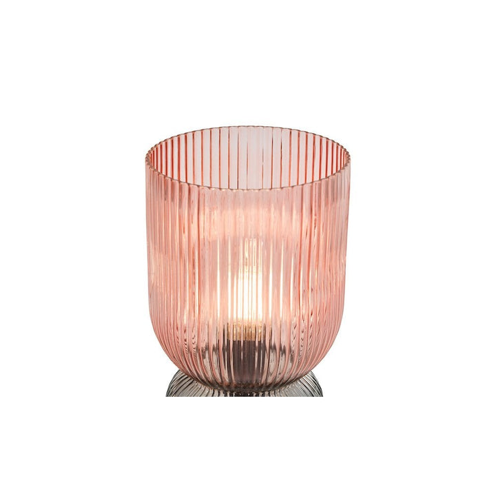 Dar RHU4203 Rhubarb Table Lamp Pink and Green Ribbed Glass