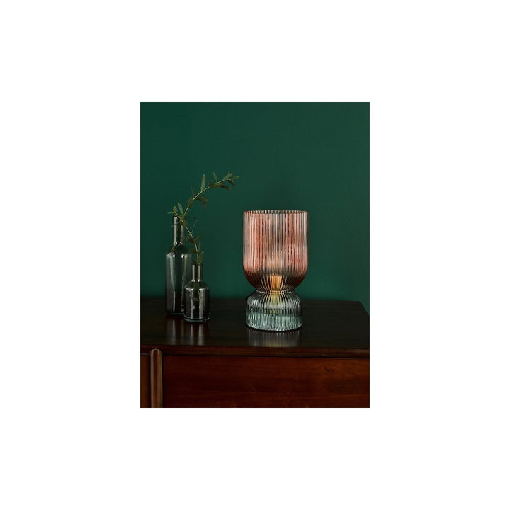 Dar RHU4203 Rhubarb Table Lamp Pink and Green Ribbed Glass