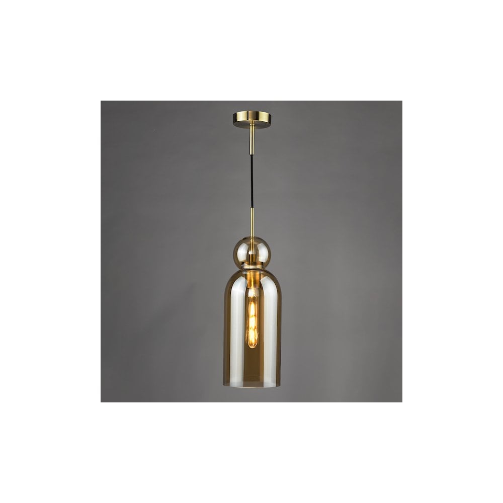 Dar TAO0106 Tao Pendant Brushed Bronze and Amber Glass