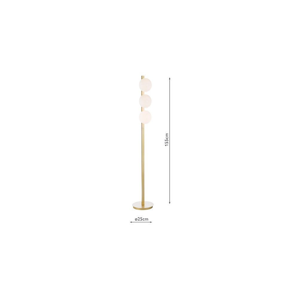 Dar TAU4935 Tauri 3 Light Floor Lamp Matt Gold and Opal Glass