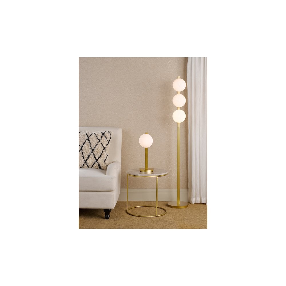 Dar TAU4935 Tauri 3 Light Floor Lamp Matt Gold and Opal Glass