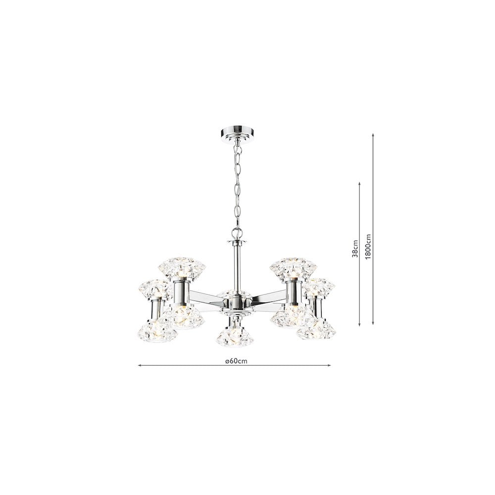 Dar TIA2350 Tiana 10 Light Armed Pendant Polished Chrome