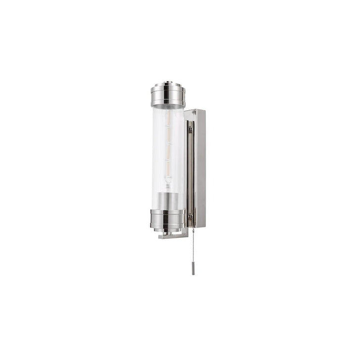 Dar TOM0738 Tommaso Bathroom Wall Light Polished Nickel and Ribbed Glass IP44