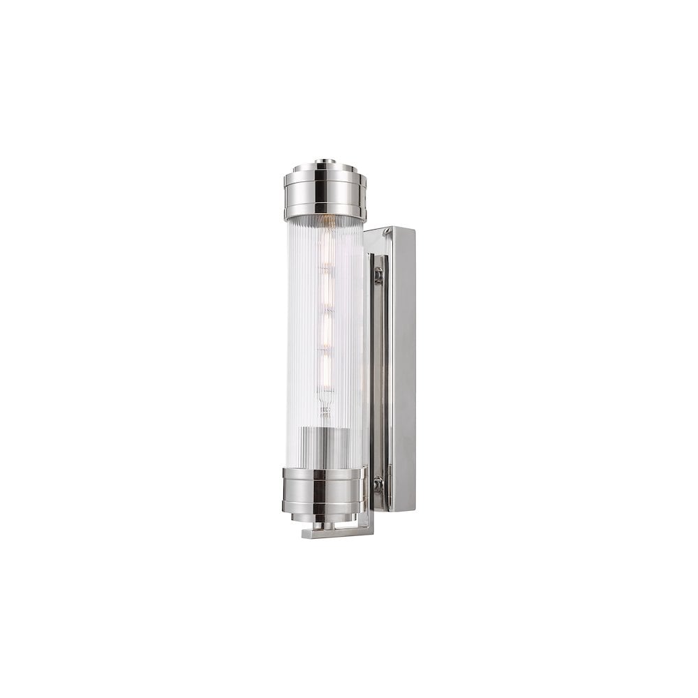 Dar TOM0738 Tommaso Bathroom Wall Light Polished Nickel and Ribbed Glass IP44