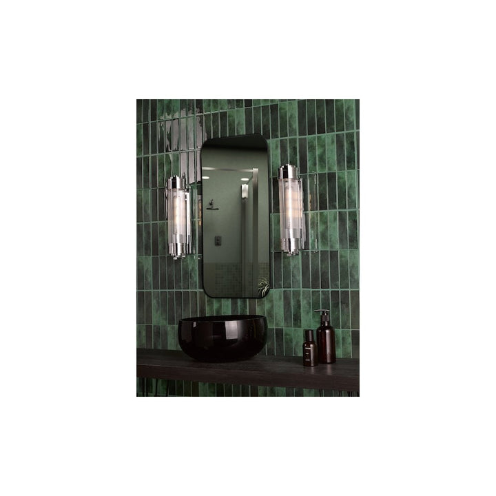 Dar TOM0738 Tommaso Bathroom Wall Light Polished Nickel and Ribbed Glass IP44