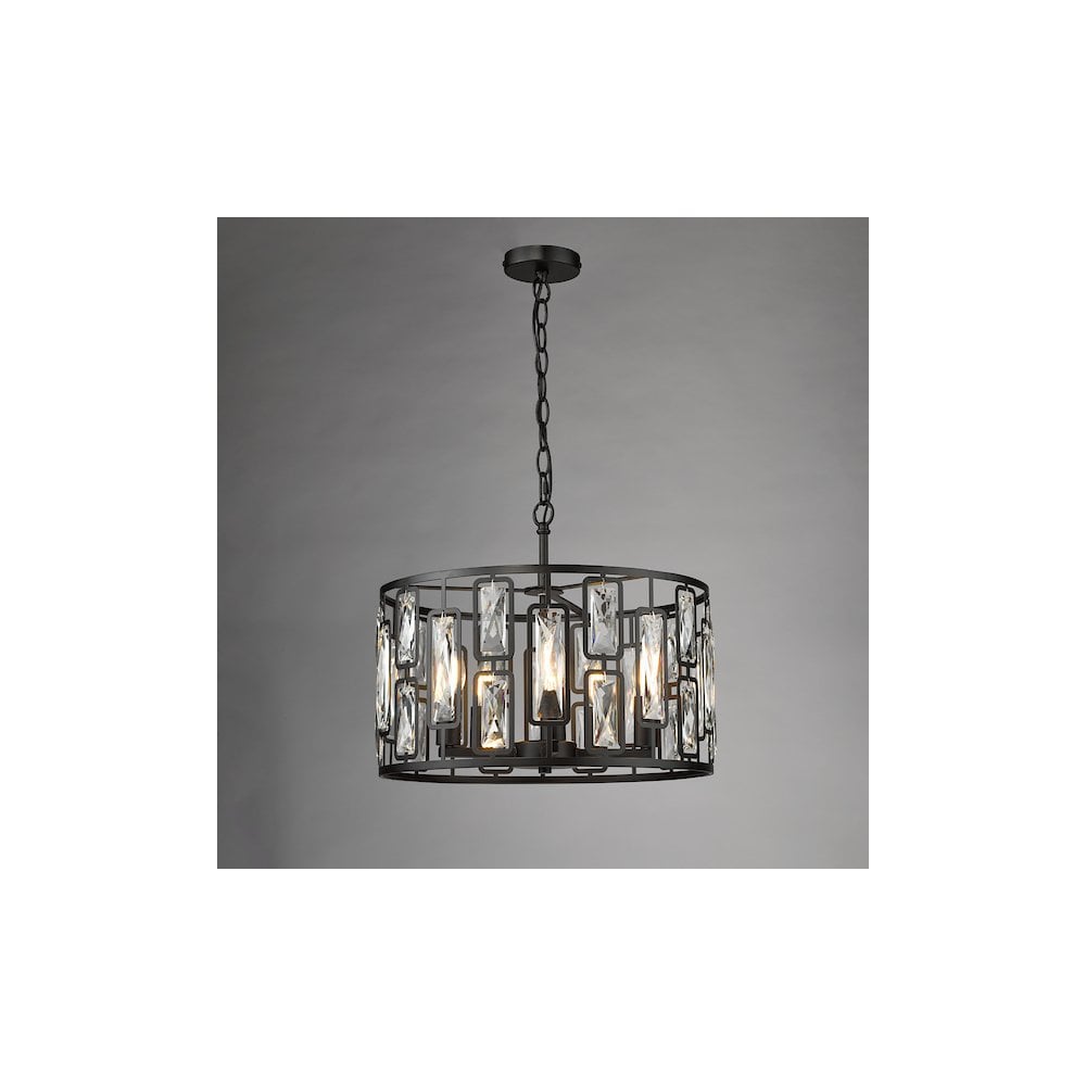 Dar ZOE0522 Zoelle 5 Light Pendant Matt Black and Crystal