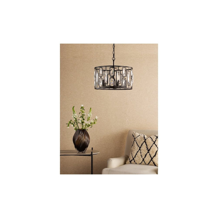 Dar ZOE0522 Zoelle 5 Light Pendant Matt Black and Crystal