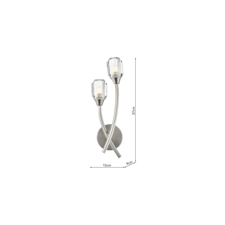 Dar ZON0938 Zonda 2 Light Wall Light Brushed Nickel and Crystal