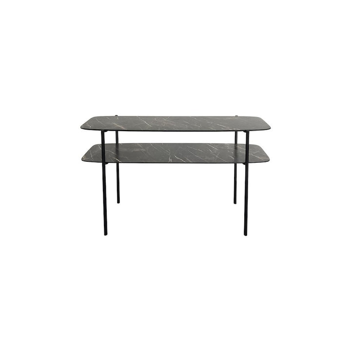 Dar 001AGN001 Agnesa 2 Tier Console Table Dark Marble Effect and Matt Black