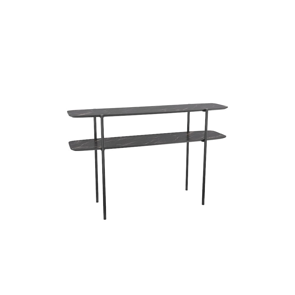 Dar 001AGN001 Agnesa 2 Tier Console Table Dark Marble Effect and Matt Black