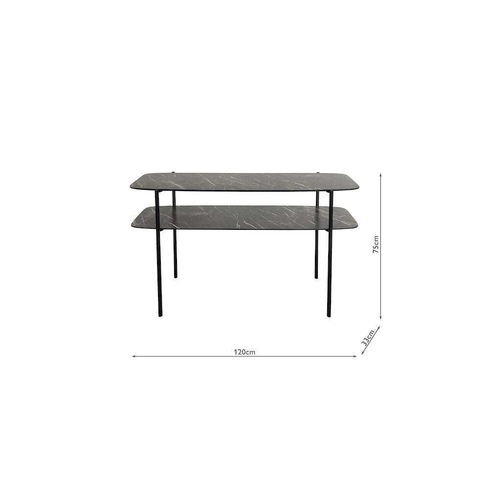 Dar 001AGN001 Agnesa 2 Tier Console Table Dark Marble Effect and Matt Black