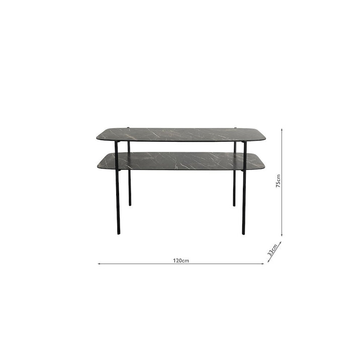 Dar 001AGN001 Agnesa 2 Tier Console Table Dark Marble Effect and Matt Black