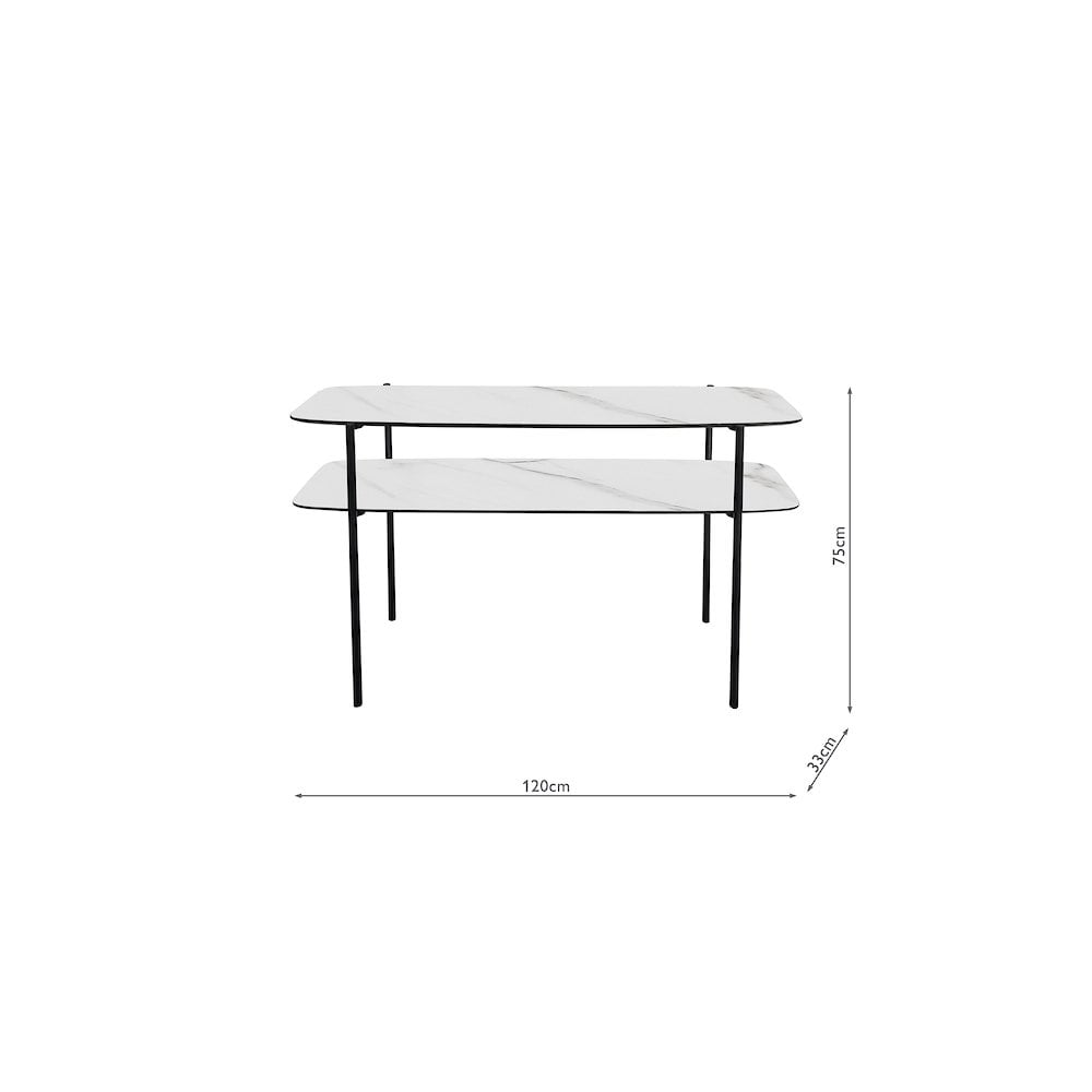 Dar 001AGN002 Agnesa 2 Tier Console Table Light Marble Effect and Matt Black