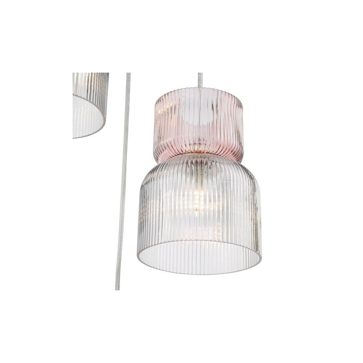 Dar AUB0303 Auberta 3 Light Cluster Pendant Polished Chrome and Pink Ribbed Glass