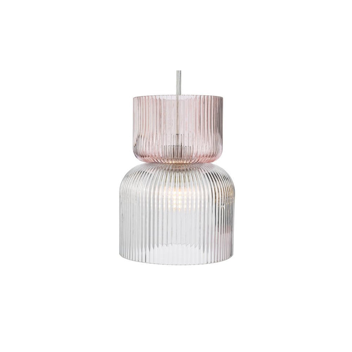 Dar AUB0303 Auberta 3 Light Cluster Pendant Polished Chrome and Pink Ribbed Glass