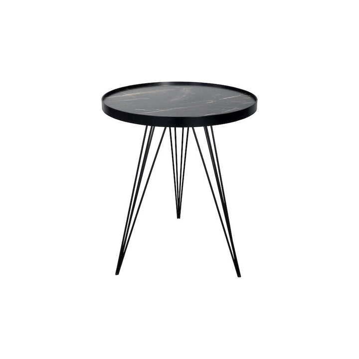 Dar 001RAU002 Rauma Round Side Table Dark Grey Stone Effect