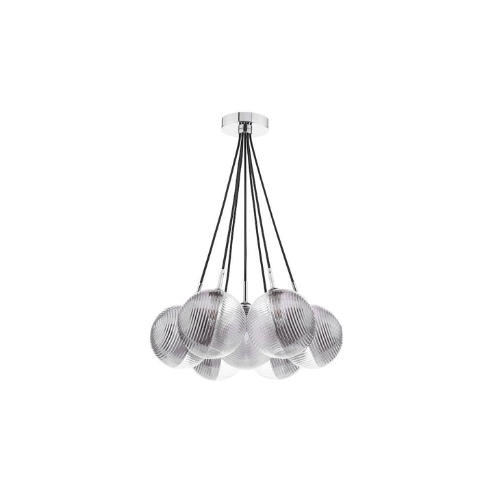 Dar ELP342-19 Elpis 7 Light Cluster Pendant Polished Chrome & Smoked/Clear Ribbed Glass