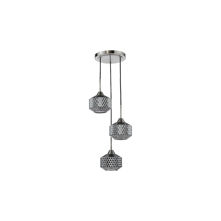 Dar FAB0338 Fabrienne 3 Light Cluster Pendant Satin Nickel and Smoked Glass