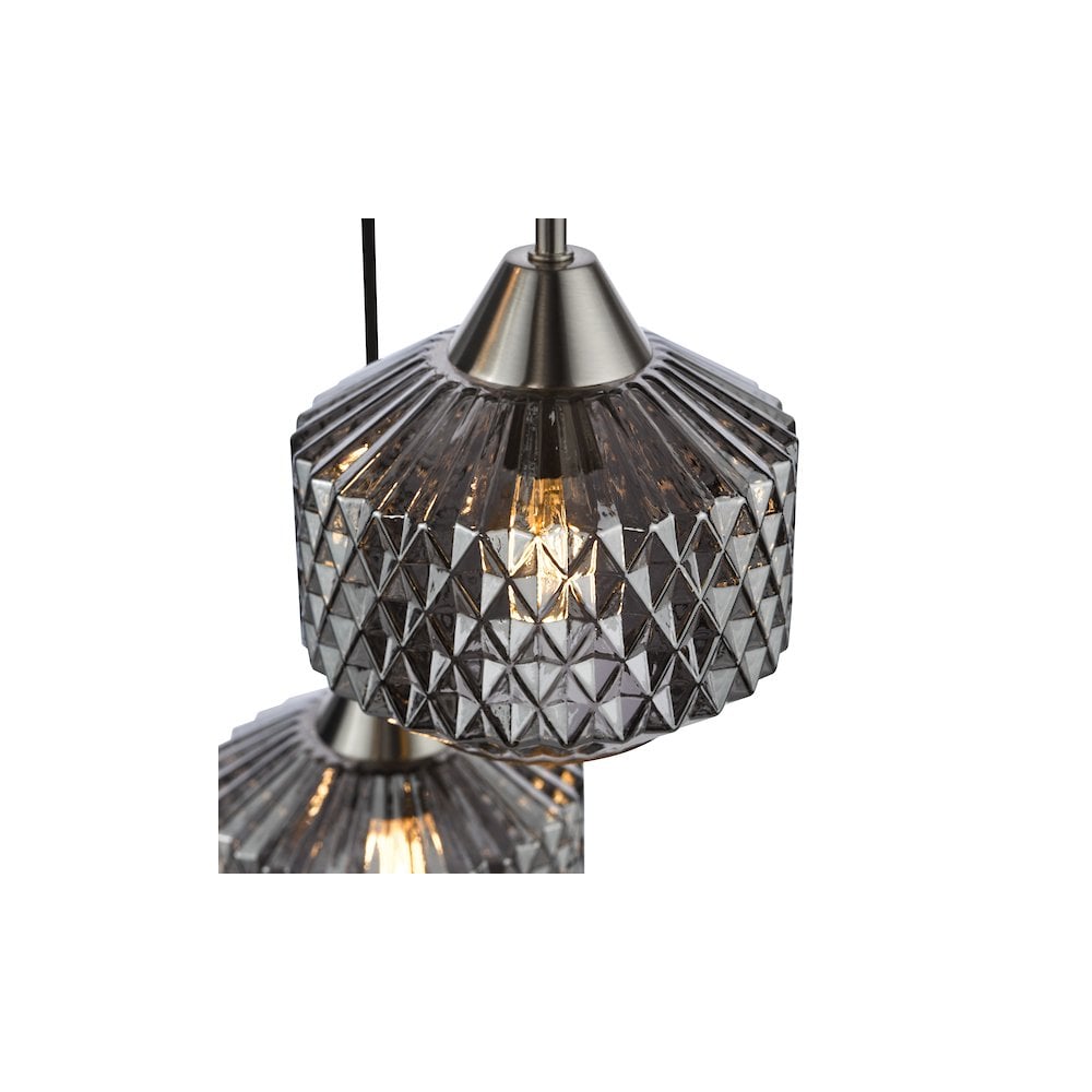 Dar FAB0338 Fabrienne 3 Light Cluster Pendant Satin Nickel and Smoked Glass