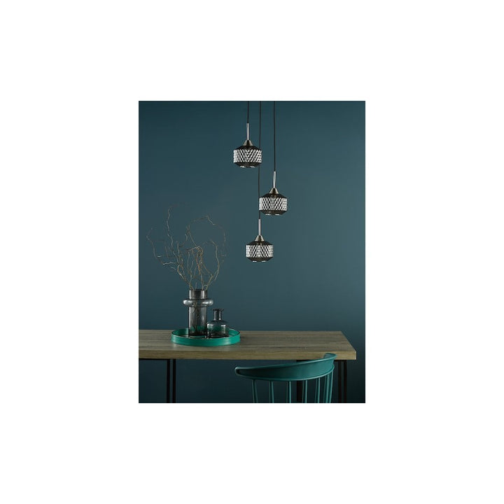 Dar FAB0338 Fabrienne 3 Light Cluster Pendant Satin Nickel and Smoked Glass