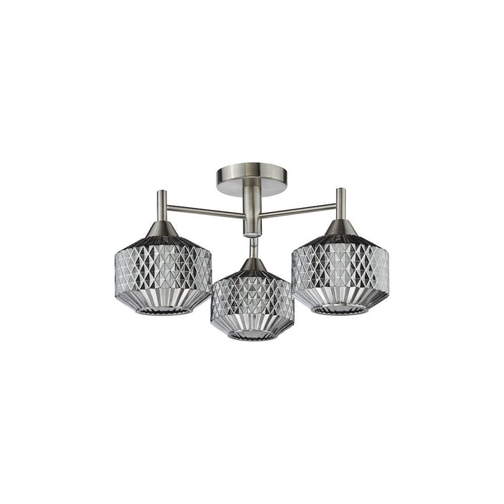 Dar FAB5338 Fabrienne 3 Light Semi-Flush Satin Nickel and Smoked Glass