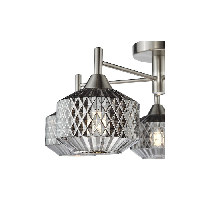 Dar FAB5438 Fabrienne 5 Light Semi-Flush Satin Nickel and Smoked Glass