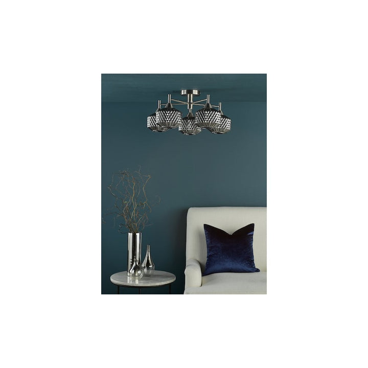 Dar FAB5438 Fabrienne 5 Light Semi-Flush Satin Nickel and Smoked Glass