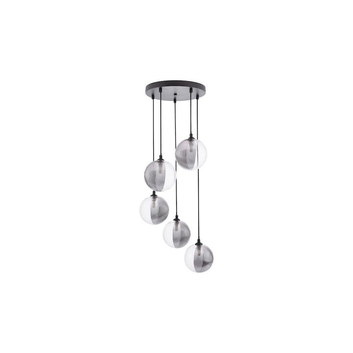 Dar FED0522-19 Federico 5 Light Cluster Pendant Matt Black & Smoked/Clear Ribbed Glass