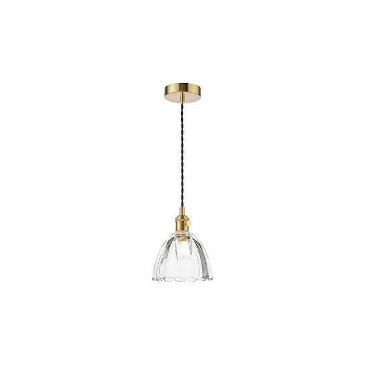 Dar HAD0140-11 Hadano Pendant Natural Brass and Scalloped Bell Glass