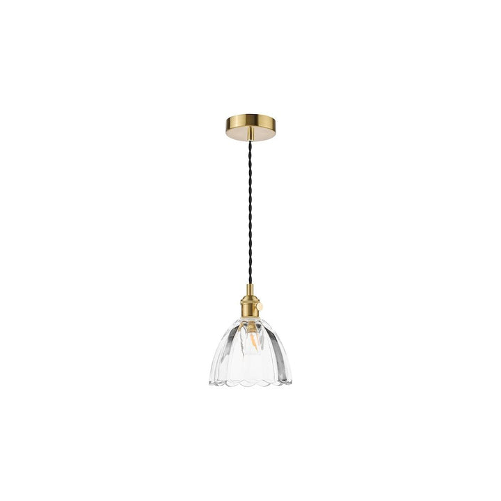 Dar HAD0140-11 Hadano Pendant Natural Brass and Scalloped Bell Glass