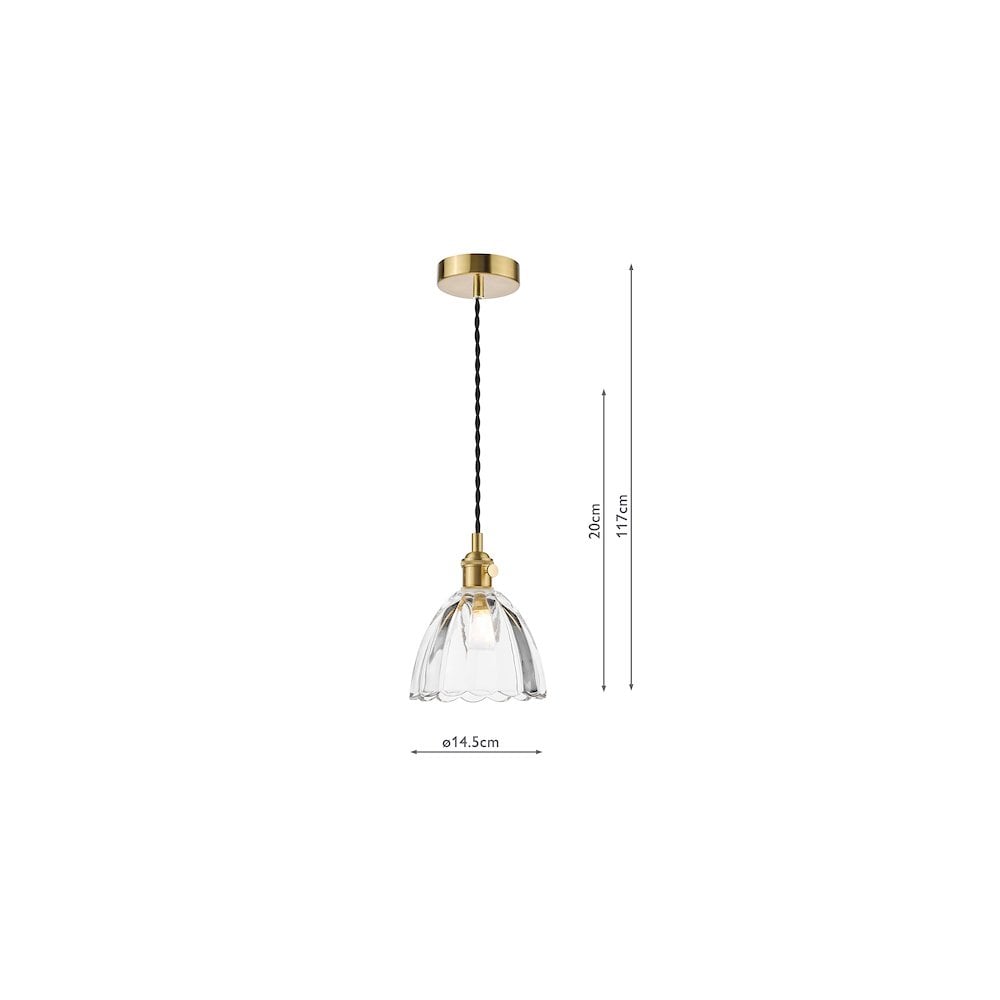 Dar HAD0140-11 Hadano Pendant Natural Brass and Scalloped Bell Glass