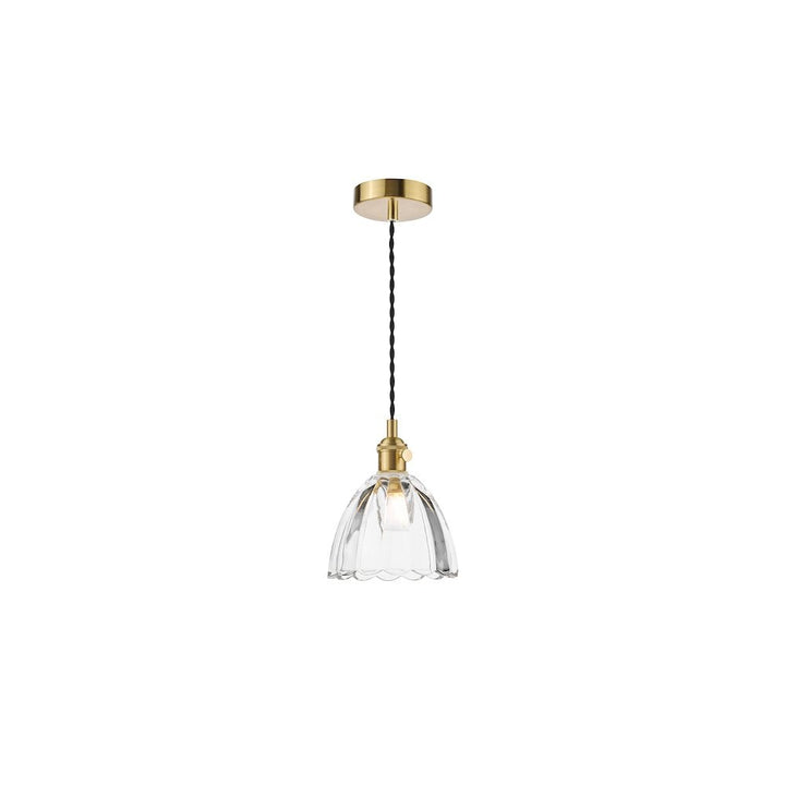 Dar HAD0140-11 Hadano Pendant Natural Brass and Scalloped Bell Glass