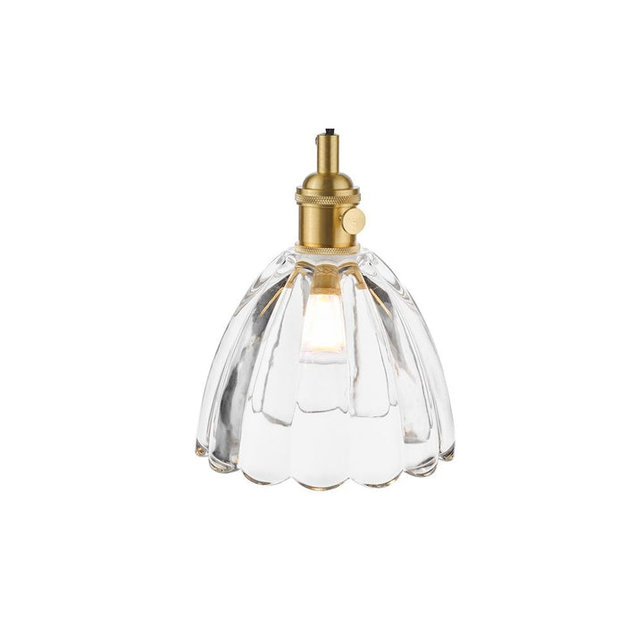 Dar HAD0140-11 Hadano Pendant Natural Brass and Scalloped Bell Glass