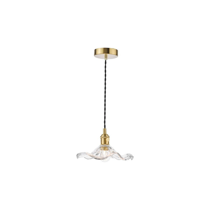 Dar HAD0140-12 Hadano Pendant Natural Brass and Wavy Glass