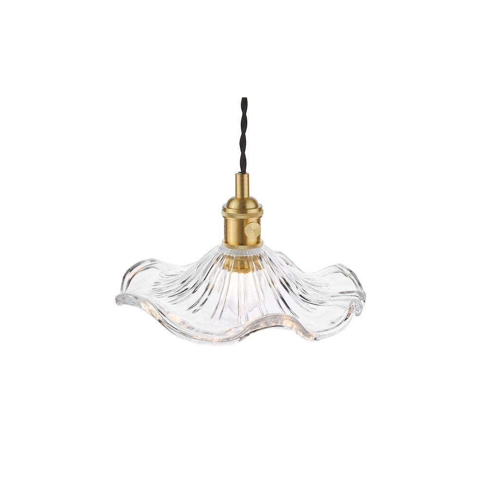 Dar HAD0140-12 Hadano Pendant Natural Brass and Wavy Glass