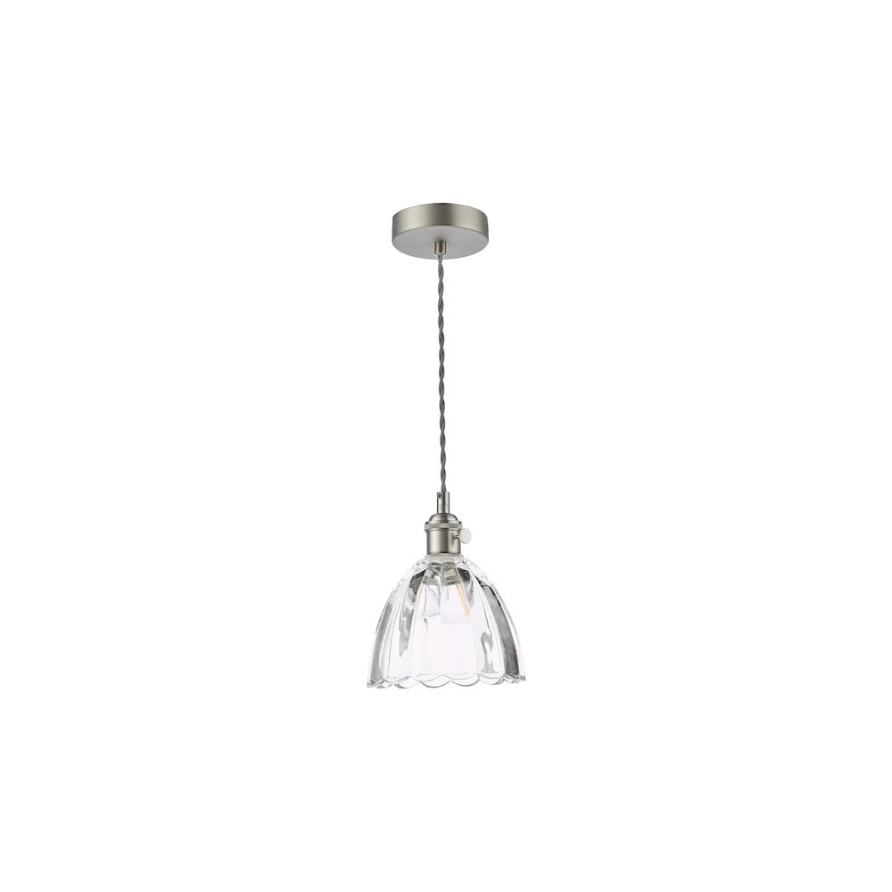 Dar HAD0161-11 Hadano Pendant Antique Chrome and Scalloped Bell Glass