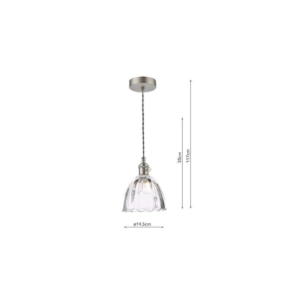 Dar HAD0161-11 Hadano Pendant Antique Chrome and Scalloped Bell Glass