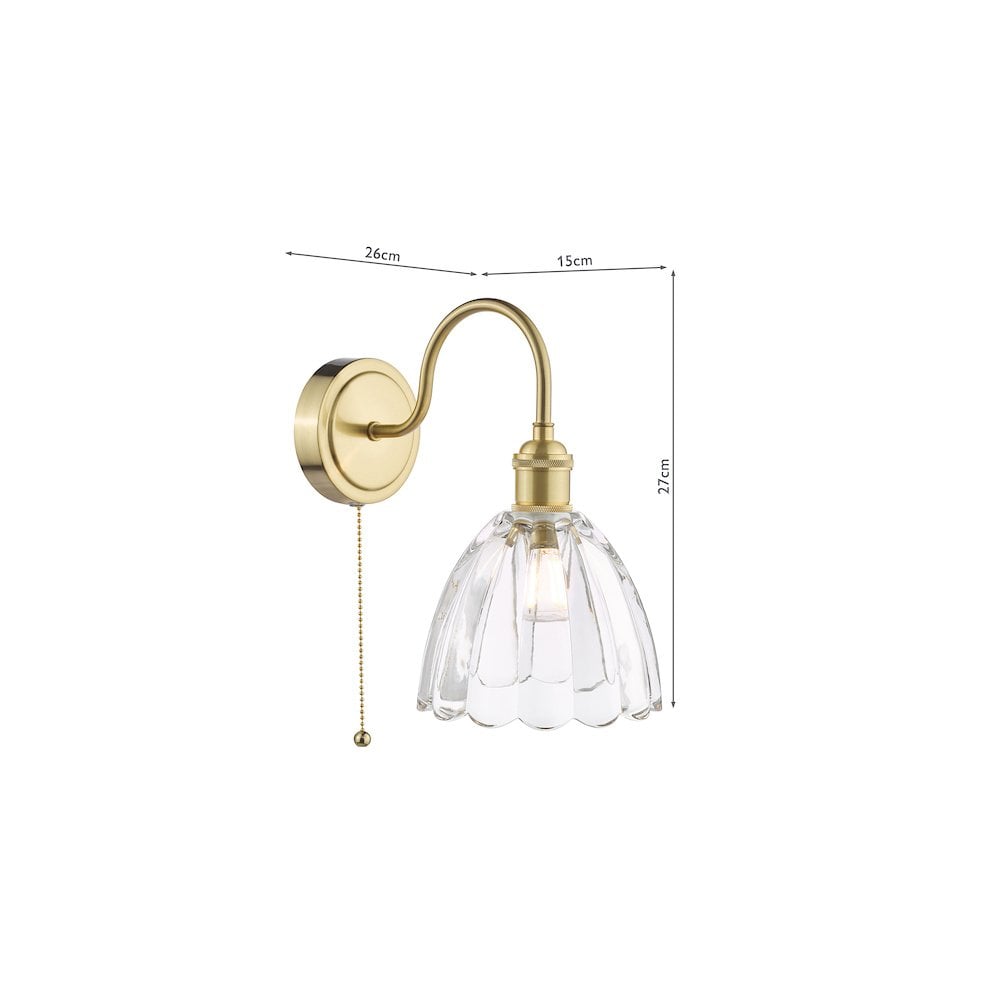 Dar HAD0740-11 Hadano Wall Light Natural Brass and Scalloped Bell Glass