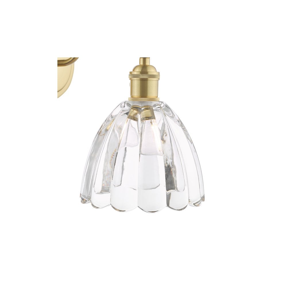 Dar HAD0740-11 Hadano Wall Light Natural Brass and Scalloped Bell Glass